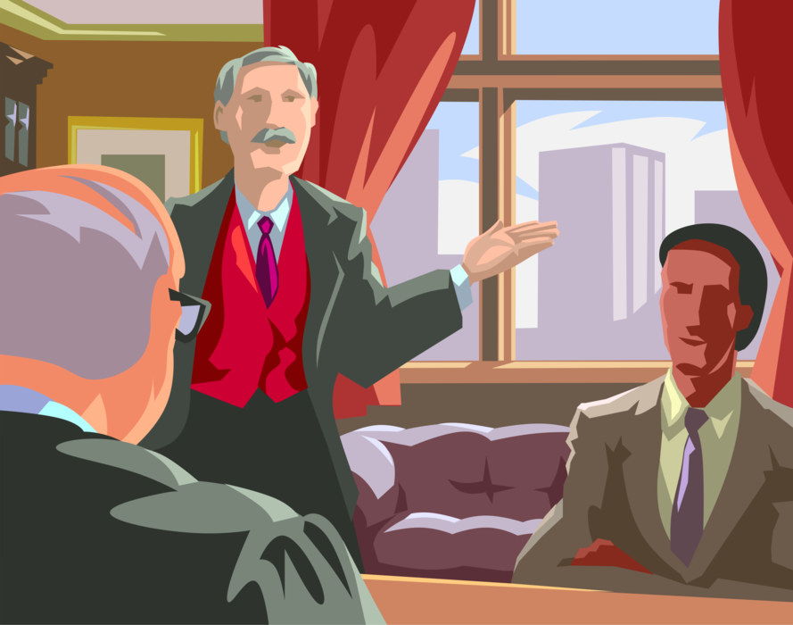 Vector Illustration of Lawyers Meet in Judge's Chambers to Discuss Criminal Law Case
