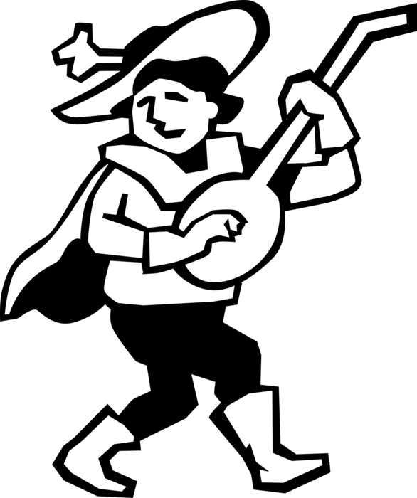 Vector Illustration of Renaissance Middle Ages Medieval Minstrel Performer Plays Lute Musical Instrument