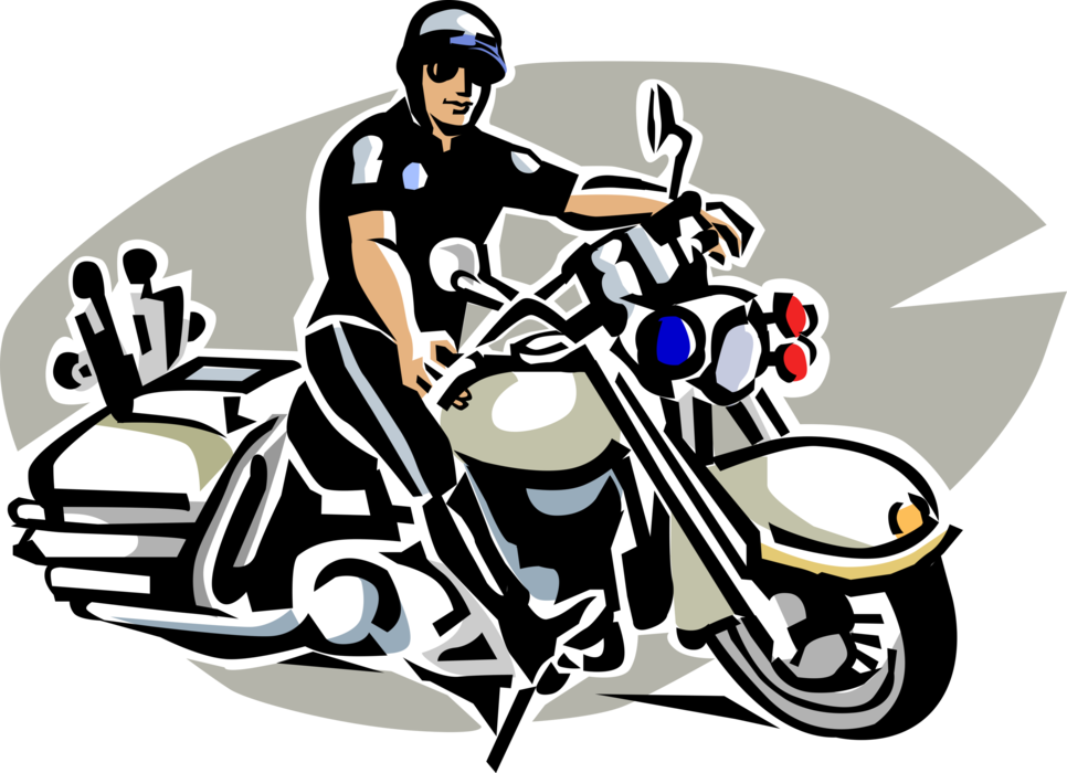 Vector Illustration of Law Enforcement Highway Patrol Motorcycle Cop on Motorbike Motor Vehicle