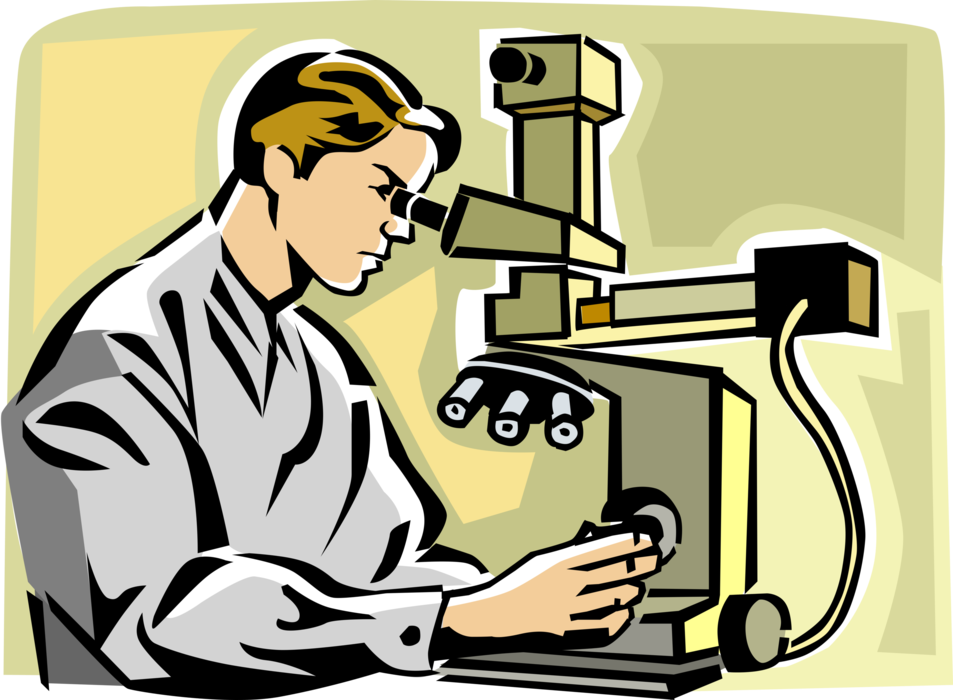 Vector Illustration of Chemist Working with Laboratory Microscope