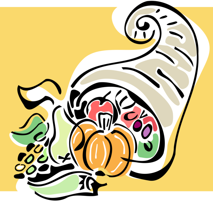 Vector Illustration of Cornucopia Horn of Plenty with Harvest Fruits and Vegetables