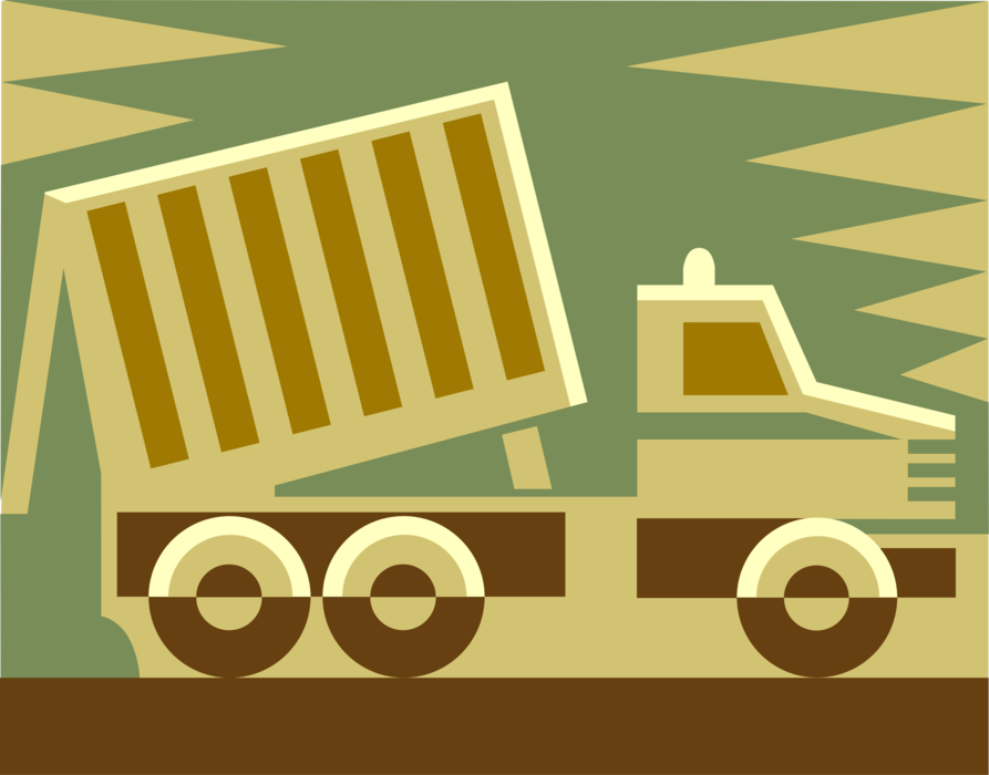 Vector Illustration of Heavy Machinery Construction Equipment Dump Truck Transports Loose Material