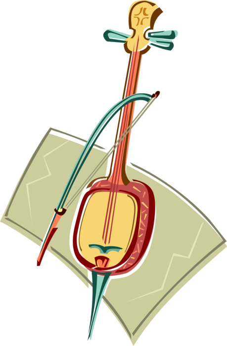 Vector Illustration of Japanese Shanisen Three-Stringed Musical Instrument