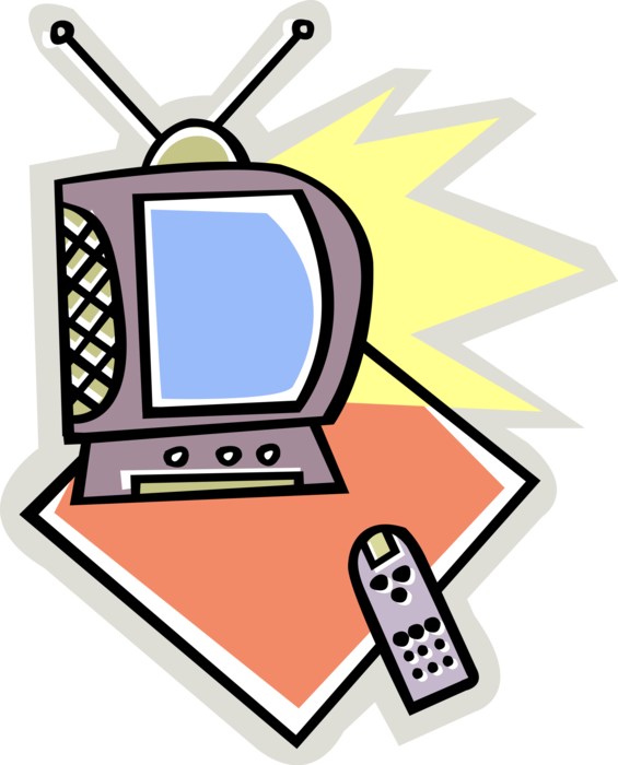 Vector Illustration of Television TV Set with Hand-Held Remote Control