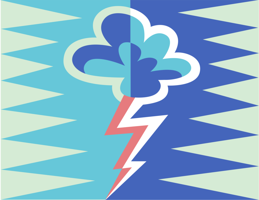 Vector Illustration of Weather Forecast Rain Cloud with Lightning Bolt