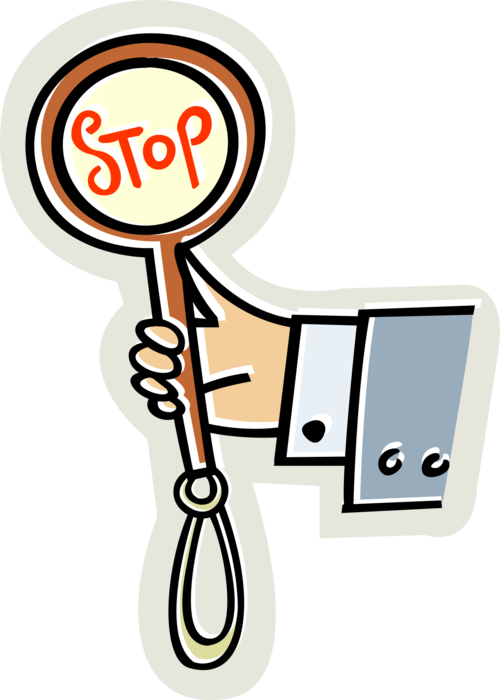 Vector Illustration of Businessman Hand Holds Traffic Stop Sign to Notify Motorists to Stop Before Proceeding