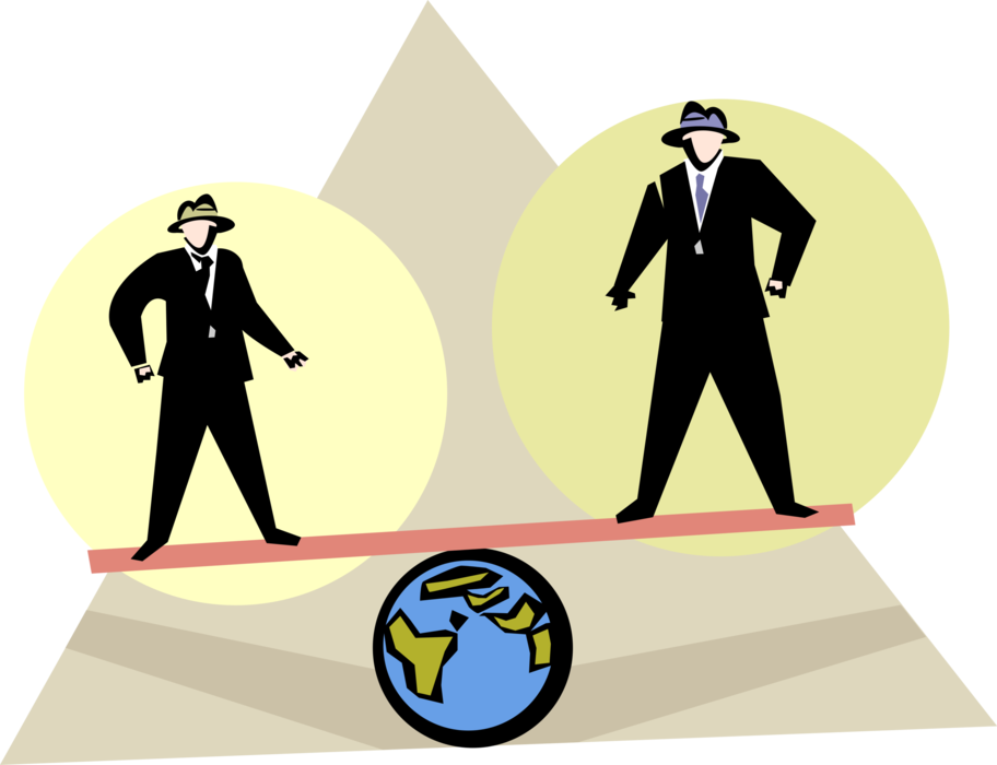 Vector Illustration of Businessmen on Teeter Totter with Mother Earth World