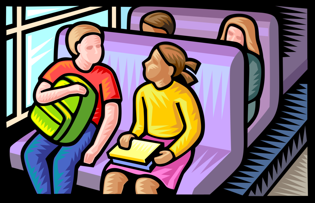 Vector Illustration of Children on Ride Home on Schoolbus or School Bus Transportation