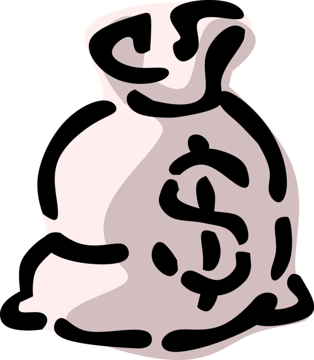 Vector Illustration of Money Bag, Moneybag, or Sack of Money used to Hold and Transport Coins, Cash and Banknotes