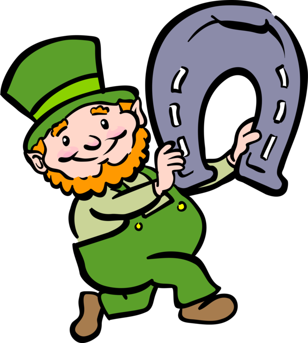 Vector Illustration of St Patrick's Day Irish Leprechaun with Lucky Horseshoe for Good Luck