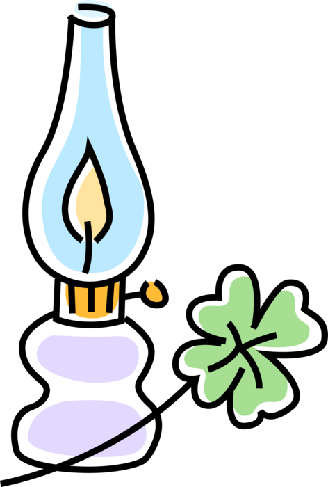 Vector Illustration of Kerosene Oil Lamp Hurricane Lantern with Four-Leaf Clover Lucky Shamrock