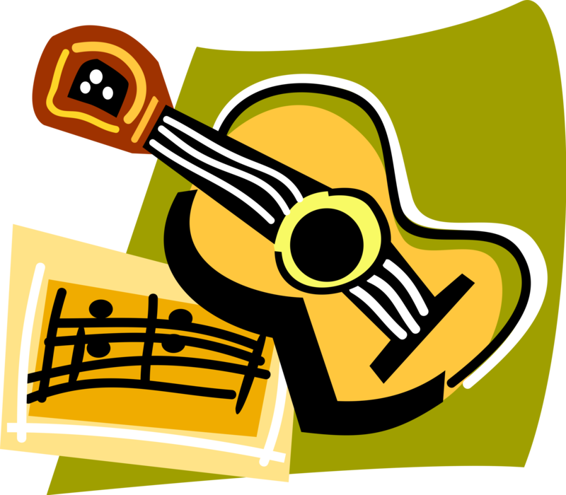 Vector Illustration of Acoustic Guitar with Music Notation