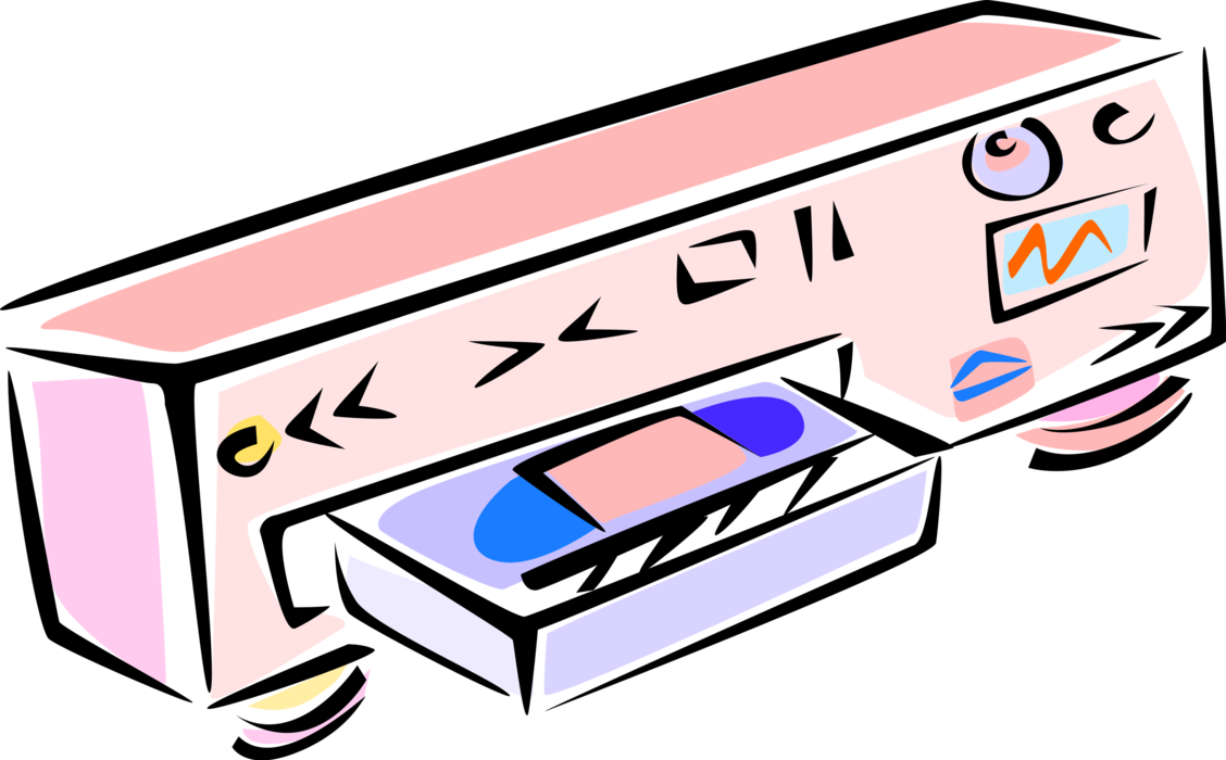 Vector Illustration of Video Cassette Recorder VCR with Videotape Tape Cartridge