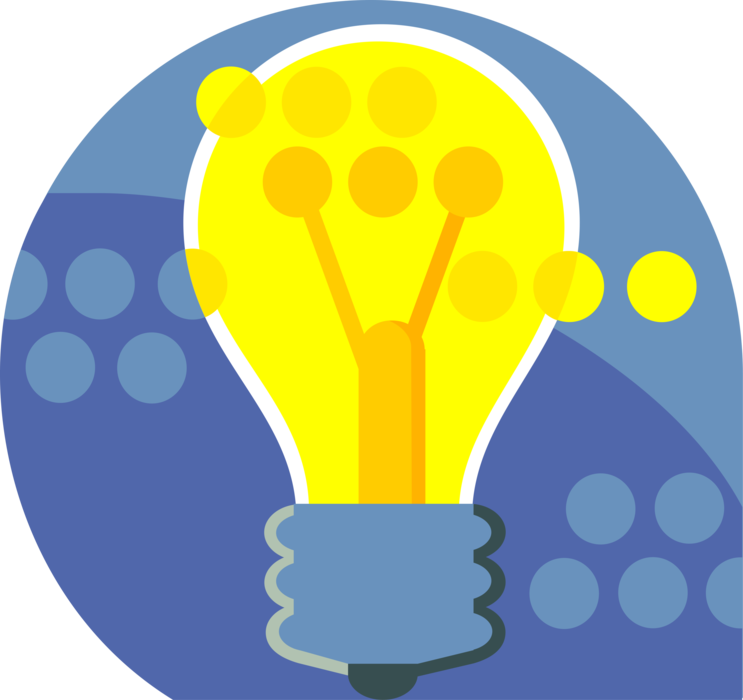 Vector Illustration of Electric Light Bulb Symbol of Invention, Innovation, Inspiration and Good Ideas