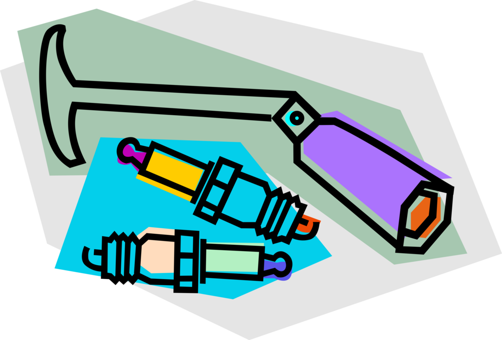 Vector Illustration of Spark Plug Wrench and Ignition System Spark Plugs