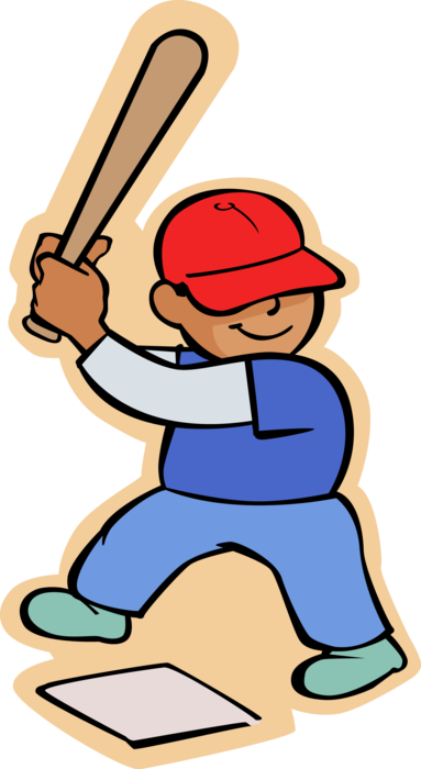 Vector Illustration of Primary or Elementary School Student Boy with Baseball Bat