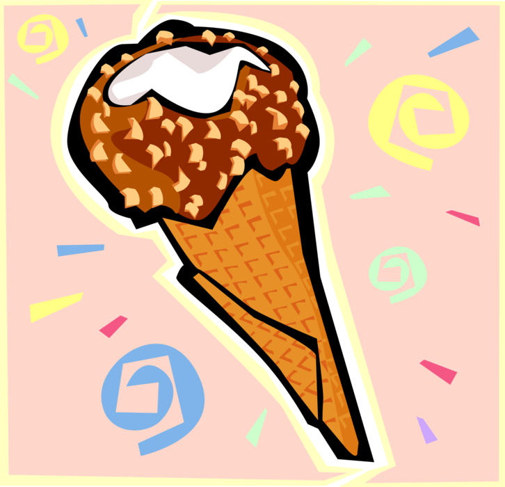 Vector Illustration of Gelato Ice Cream Cone Food Snack or Dessert with Chopped Nuts