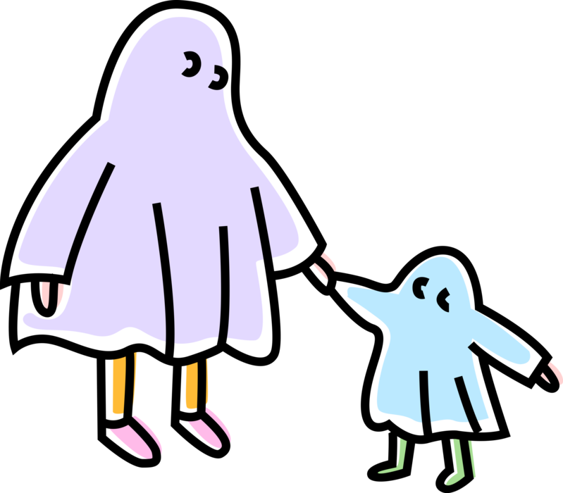 Vector Illustration of Halloween Costume Ghost Phantom, Apparition, Spirit, Spook Costumes