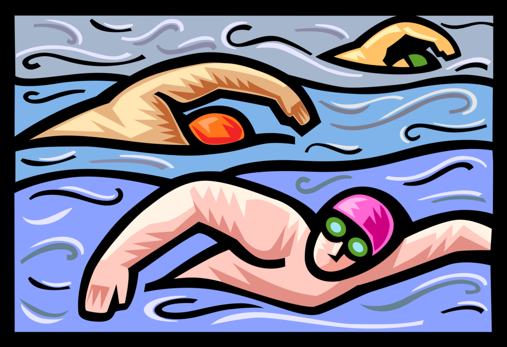 Vector Illustration of Swimmers Swimming in Competitive Race in Pool