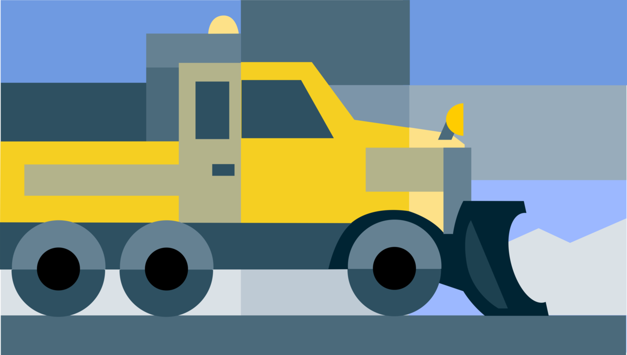 Vector Illustration of Snow Plow and Snow Removal Equipment Truck Removes Snow After Winter Storm