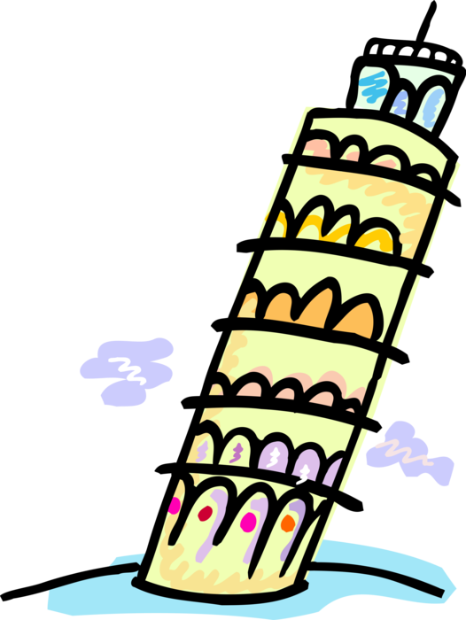 Vector Illustration of Leaning Tower of Pisa Campanile Freestanding Cathedral Bell Tower, Italy