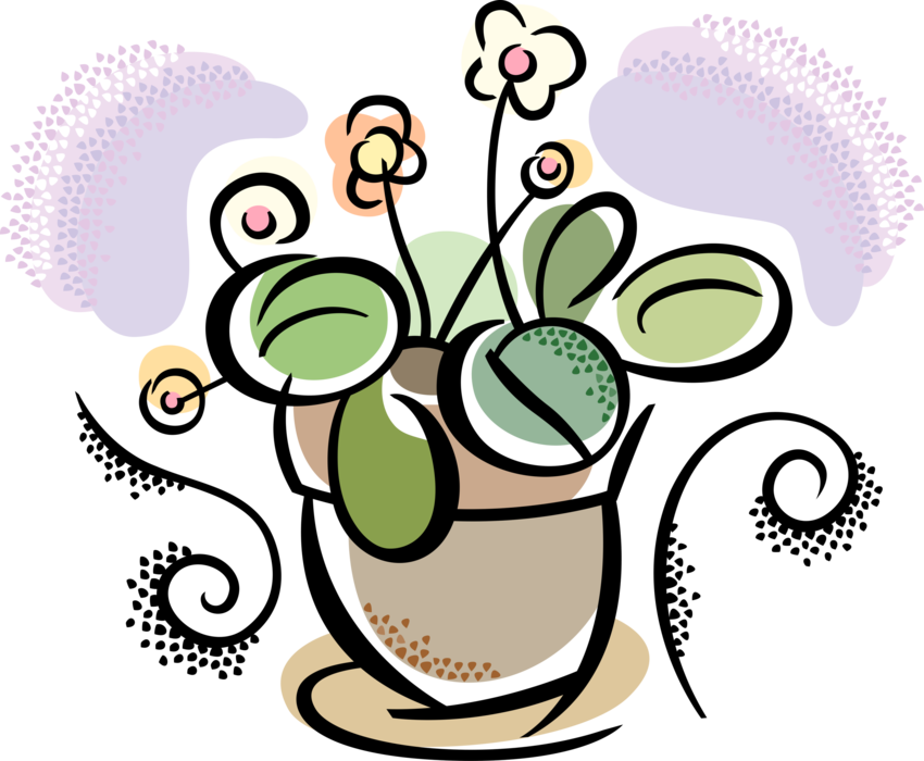 Vector Illustration of Houseplant Flowers in Terracotta Flower Pot