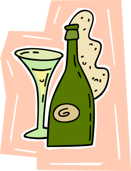 Vector Illustration of Champagne Carbonated Sparkling Wine Alcohol Beverage from the Champagne Region of France 