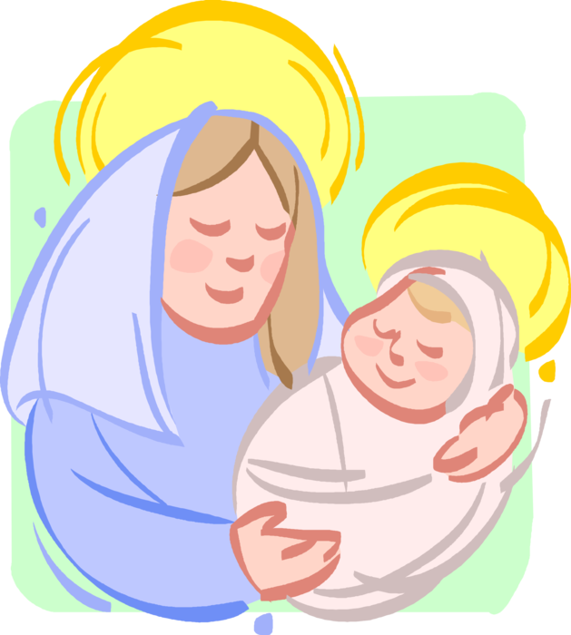 Vector Illustration of Festive Season Christmas Nativity Scene with Virgin Mary and Christ Child Baby Jesus in Manger