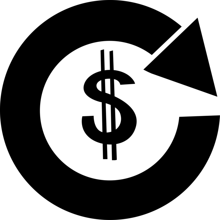 Vector Illustration of Financial Concept Circular Arrow Sign with Cash Money Dollar Sign