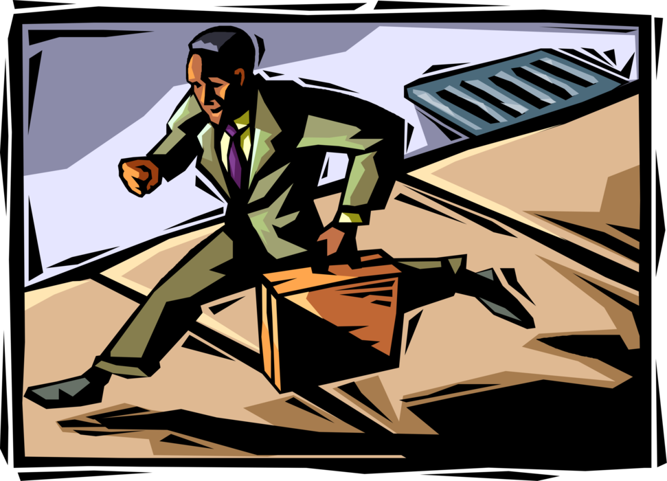 Vector Illustration of Aggressive Businessman Running to Business Meeting with Client