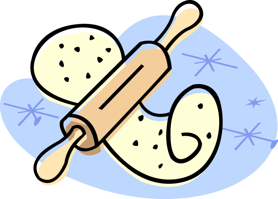Vector Illustration of Kitchen Baking Rolling Pin Shapes and Flattens Dough
