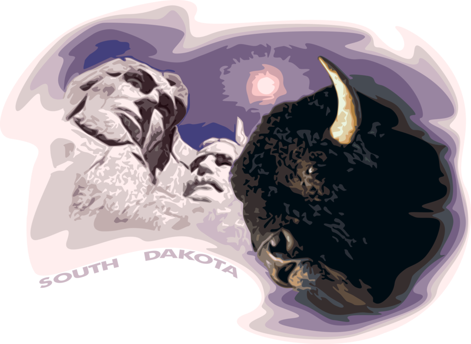 Vector Illustration of South Dakota Mount Rushmore Monument with Buffalo Bison