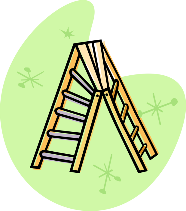 Vector Illustration of Portable Rigid Step Ladder or Stepladder with Stringer or Rail Steps