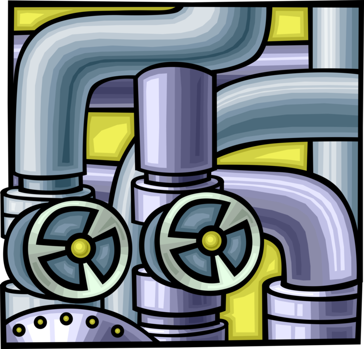 Vector Illustration of Industrial Factory Pipes and Valves