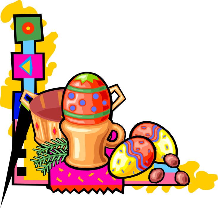 Vector Illustration of Colorful Decorated Easter or Paschal Eggs