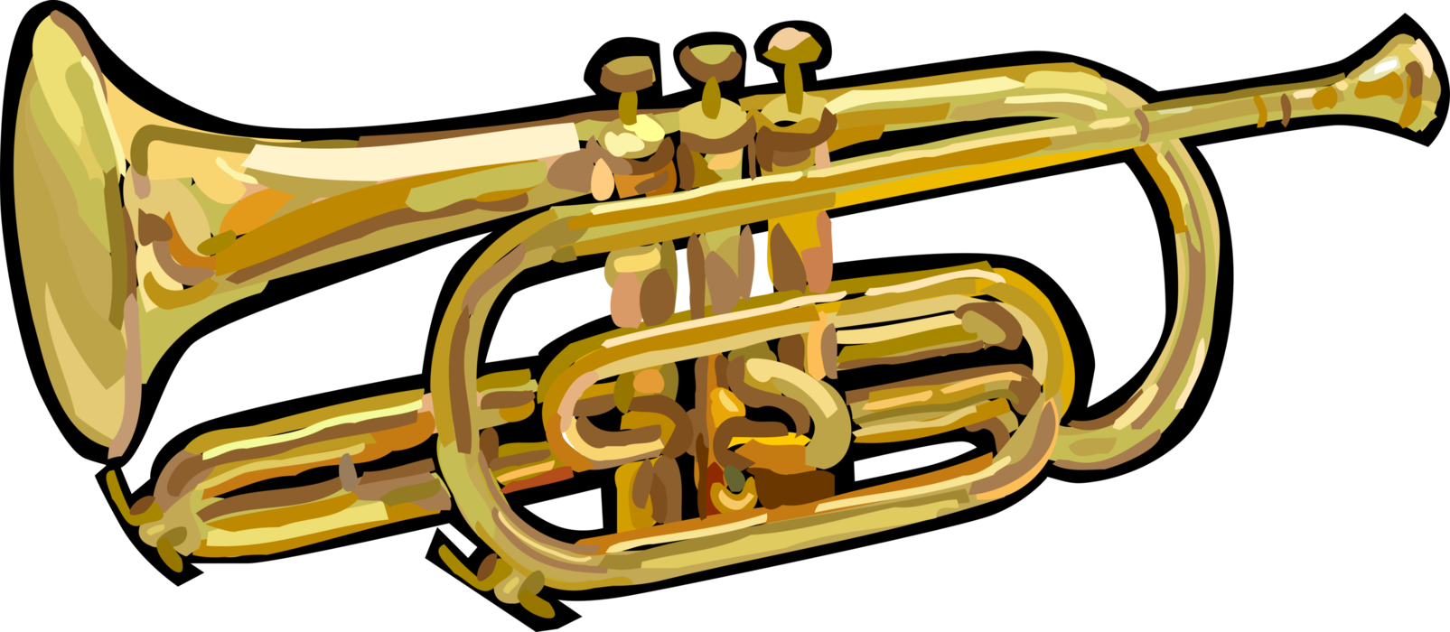 Vector Illustration of Trumpet Horn Brass Musical Instrument used in Classical and Jazz Ensembles