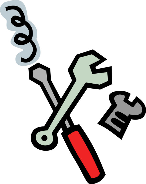 Vector Illustration of Workbench Screwdriver, Wrench and Screw Tools