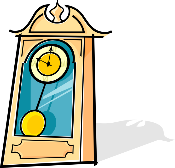 Vector Illustration of Grandfather or Longcase Pendulum Clock Timepiece