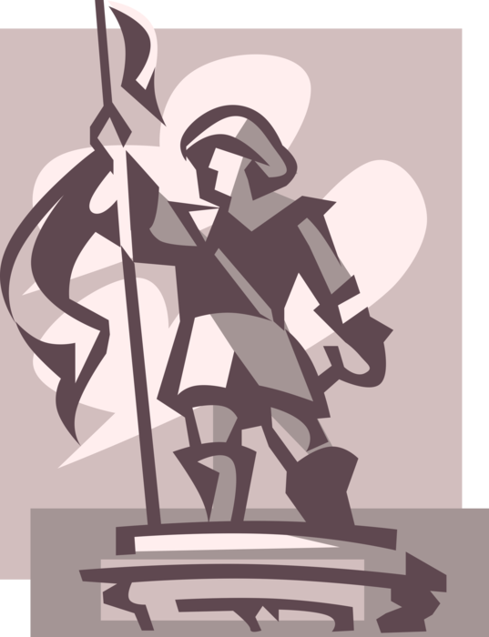 Vector Illustration of World Adventurer Explorer Statue Plants Conqueror's Flag