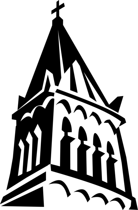 Vector Illustration of Christian Church Architecture Bell Tower Steeple