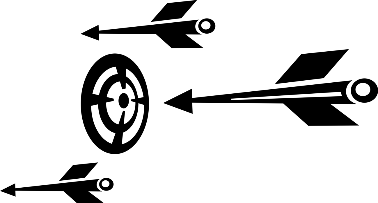 Vector Illustration of Archery Marksmanship Arrow Shafts in Flight with Bullseye or Bull's-Eye Target