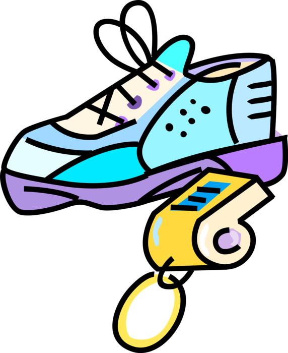 Vector Illustration of Running Shoe Runner Sneakers and Sports Referee Whistle