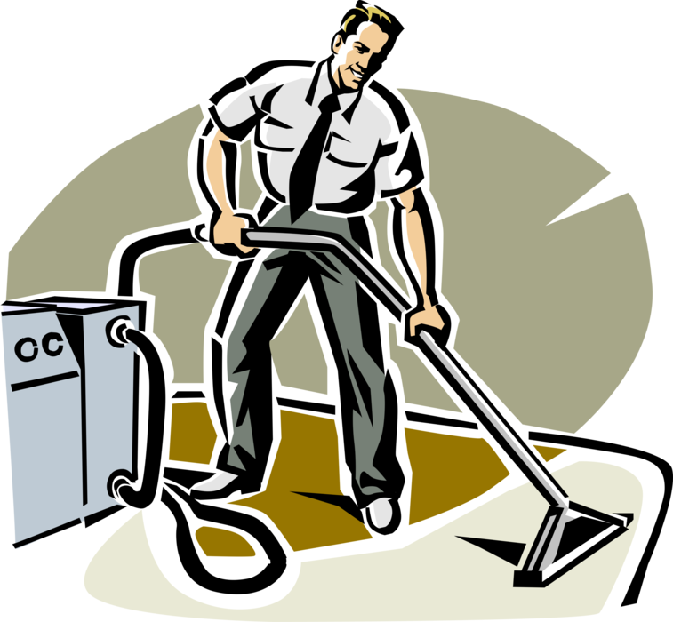 Vector Illustration of Carpet Cleaner Uses Steam Cleaning Industrial Vacuum Process to Clean Carpets