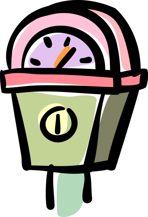 Vector Illustration of Parking Meter Collects Money in Exchange for Right to Park Vehicle