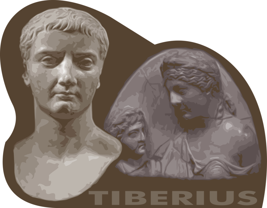 Vector Illustration of Roman Emperor Tiberius Established Concept of Ruler as God
