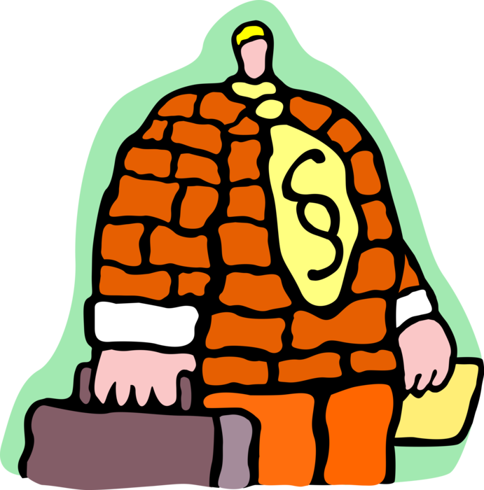 Vector Illustration of Salesman with Brick Wall Jacket Representing Strength