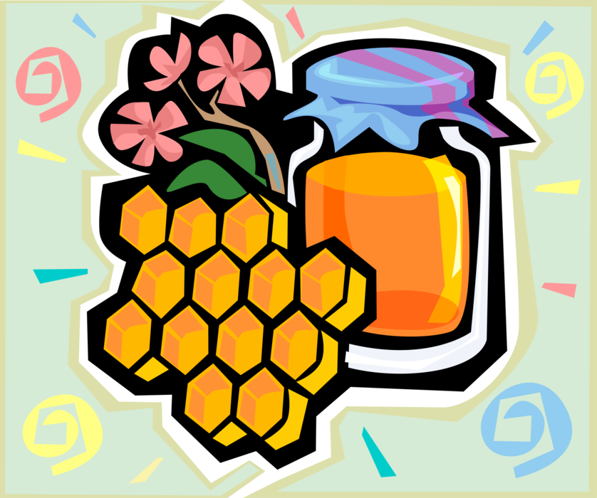 Vector Illustration of Apiary Honey Production with Flowers and Honeycomb