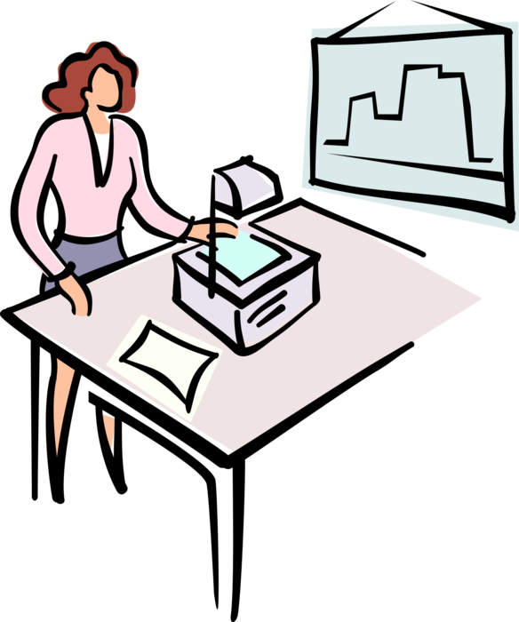 Vector Illustration of Businesswoman Delivers Presentation with Overhead Projector