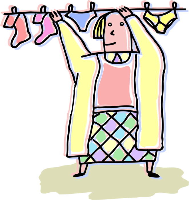 Vector Illustration of Hanging Clothes Laundry on Clothesline