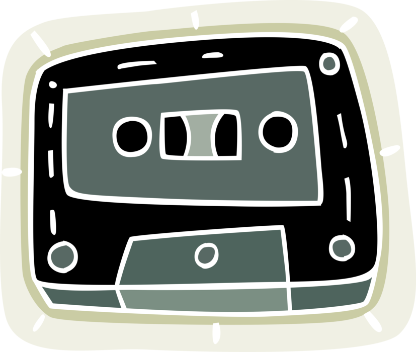 Vector Illustration of Audio Entertainment Analog Cassette Magnetic Tape for Recording and Playback 